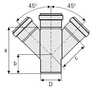 ACO 6.30 (160) Diameter Double Branch 45°