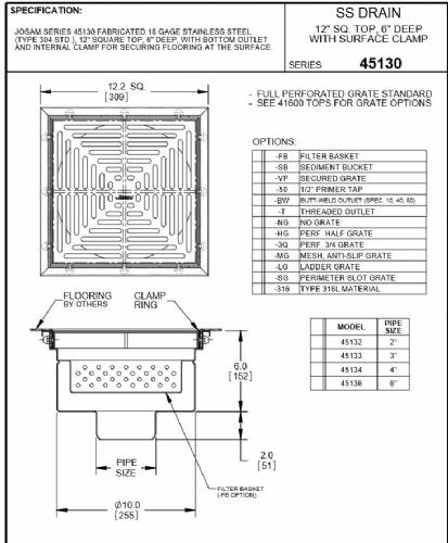 Josam 45133 3" Series Stainless Steel Floor Drain